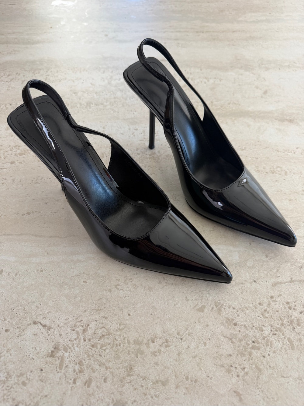 New Black Patent Slingback Pointed-Toe Heels